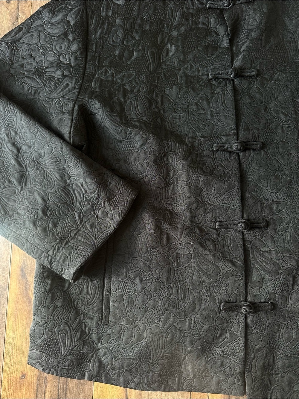 Josephine Chaus Black Silk Blend Mandarin Jacket Frog Closure Oversized - Picture 3 of 10